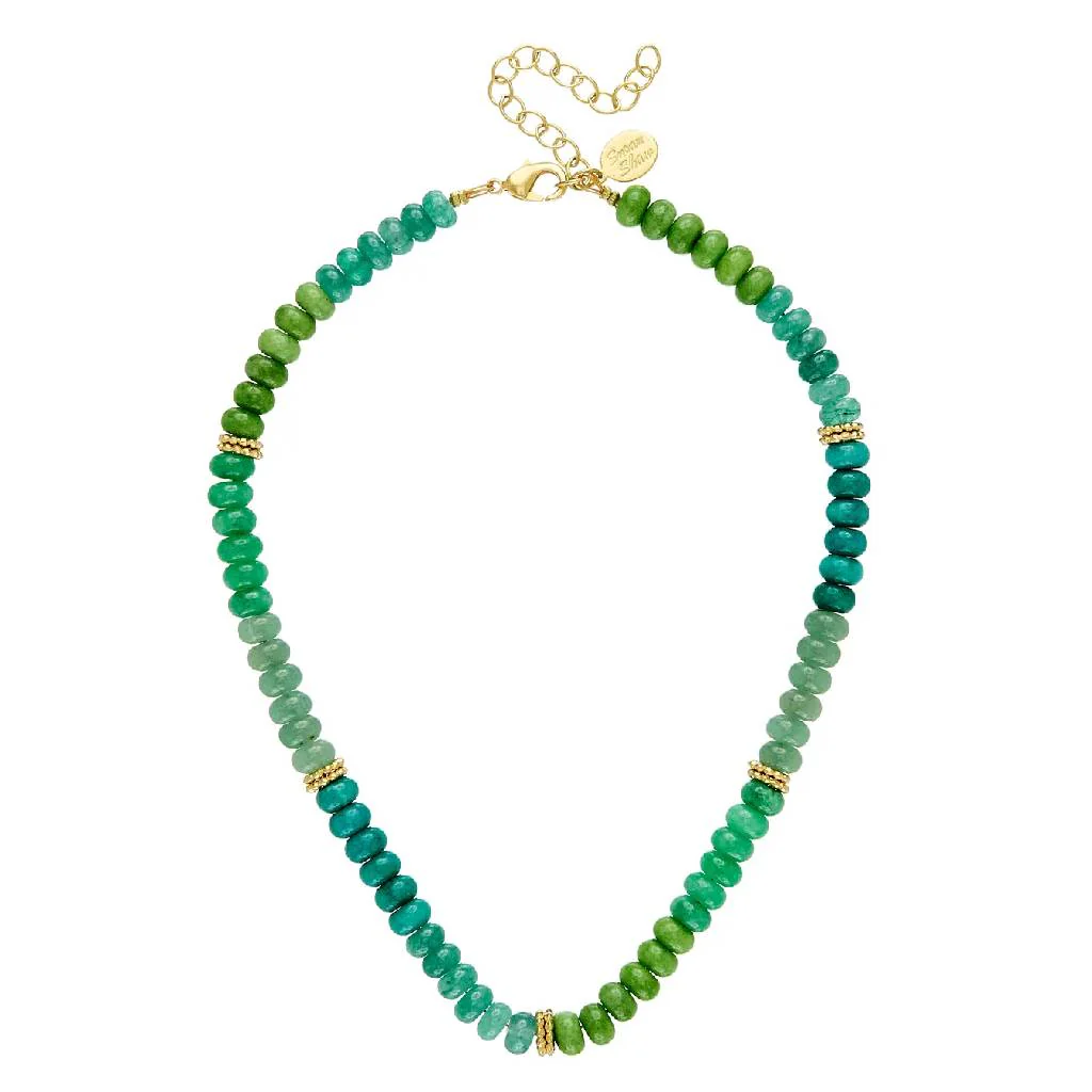 Green Jade and Gold Bead Necklace