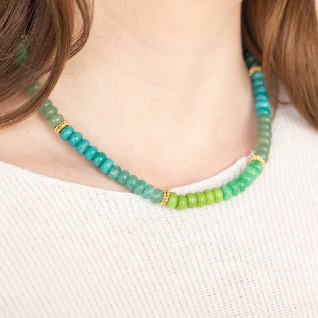 Green Jade and Gold Bead Necklace - Image 2