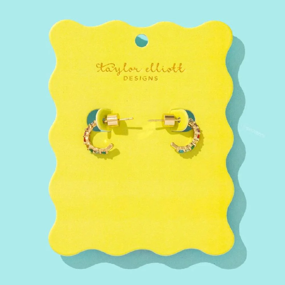 Hallie Huggie Earrings w/Multicolor Gems