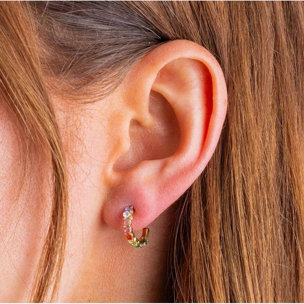 Hallie Huggie Earrings w/Multicolor Gems - Image 2