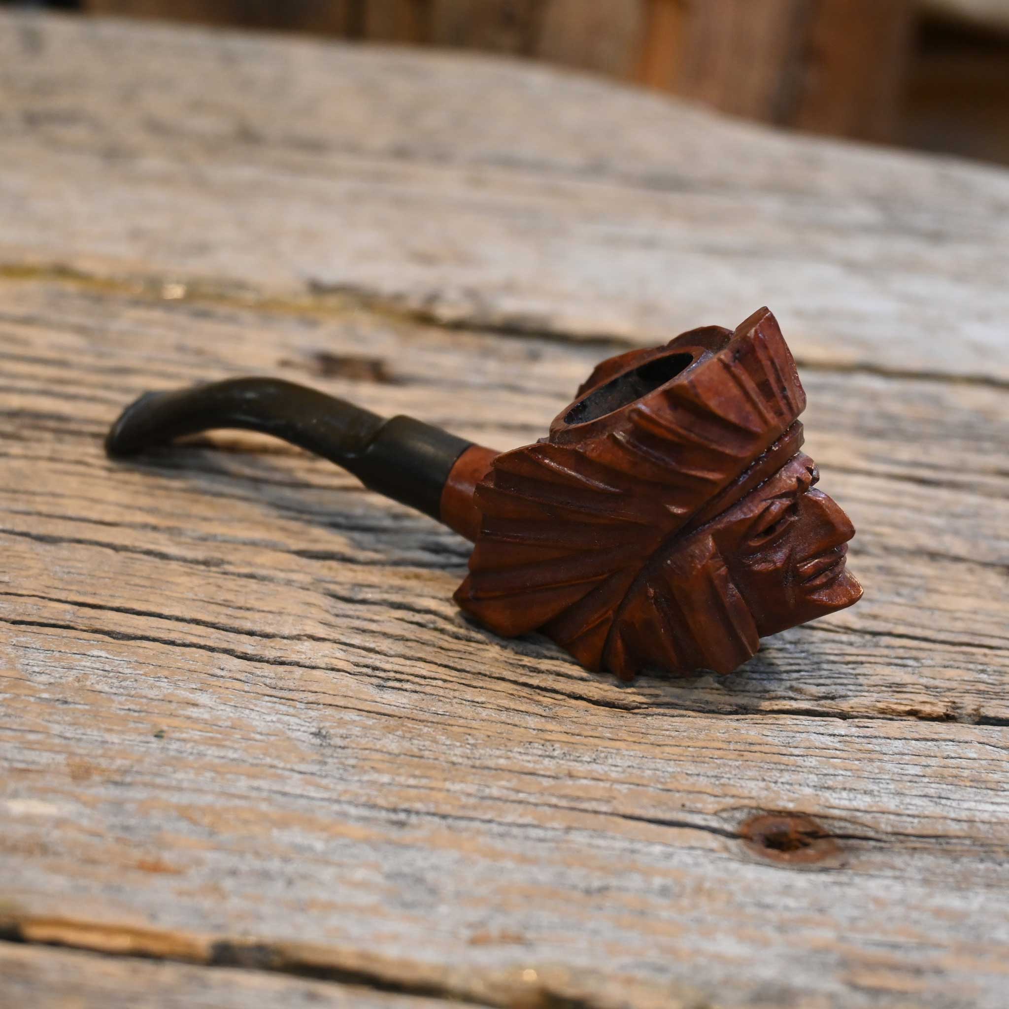 Hand Carved Briar Wood Indian Head Pipe