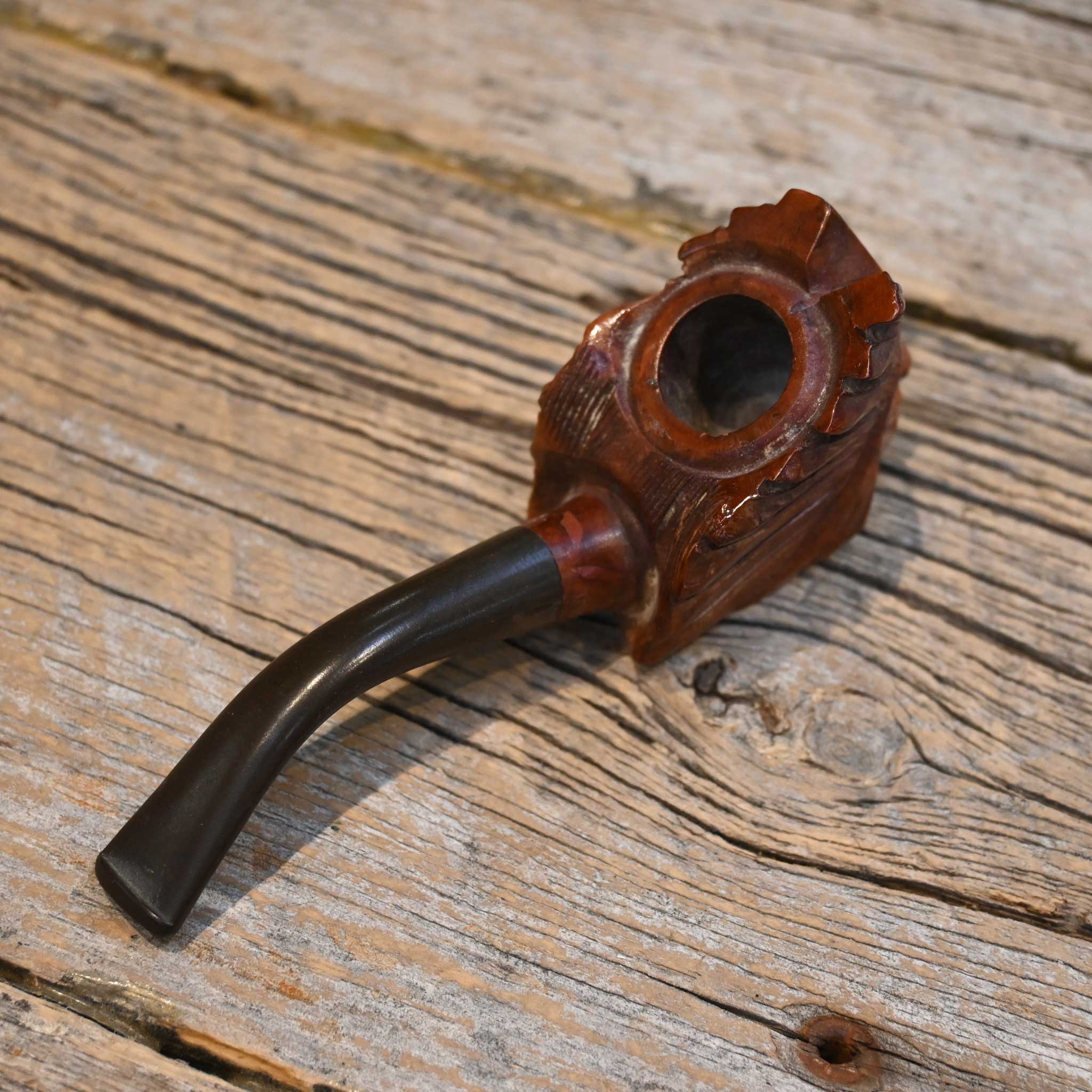 Hand Carved Briar Wood Indian Head Pipe - Image 3