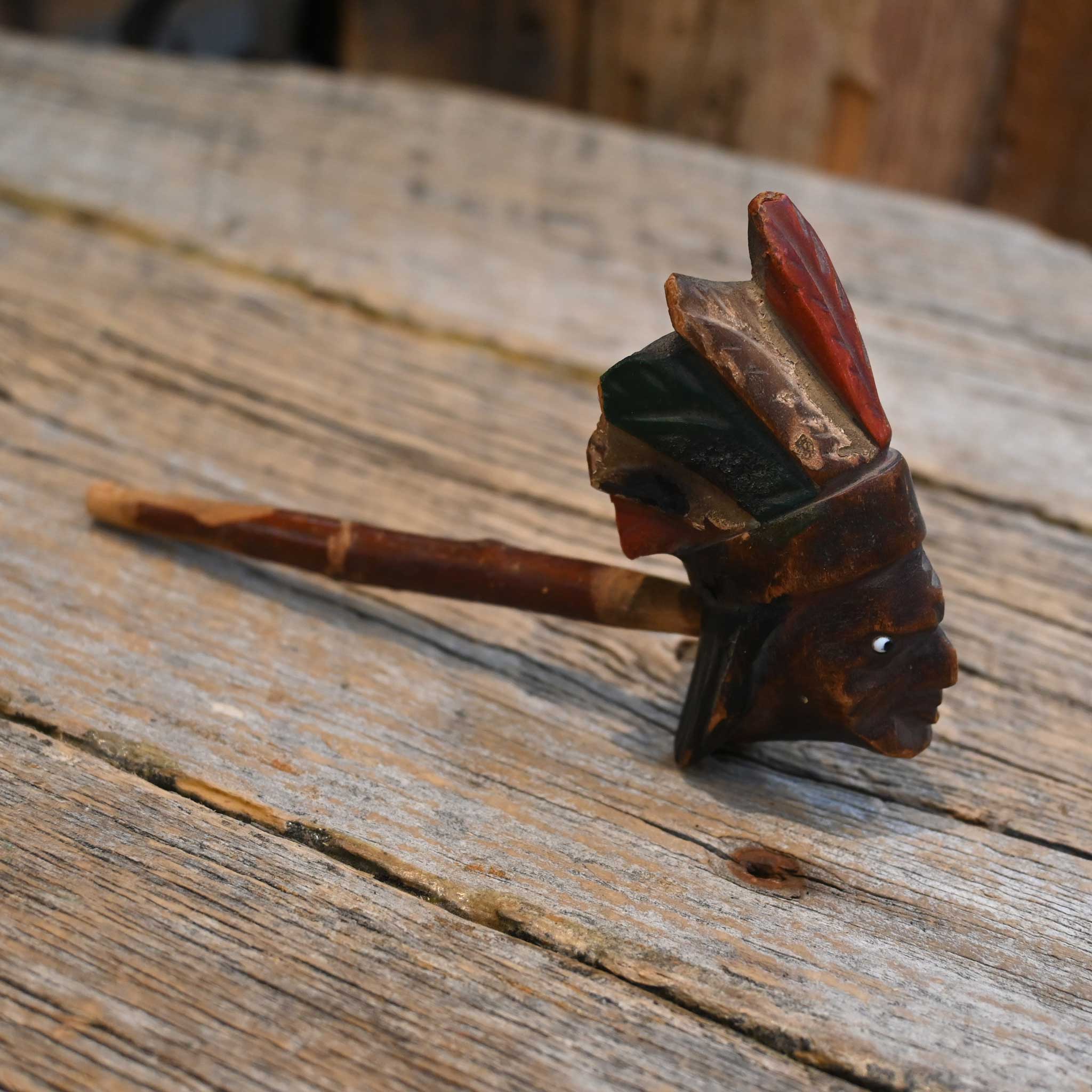 Hand Carved Wood Indian Head Pipe