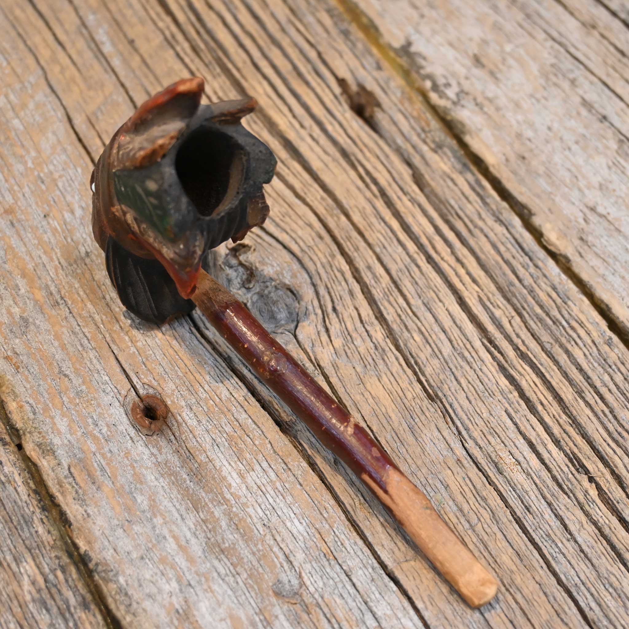 Hand Carved Wood Indian Head Pipe - Image 3