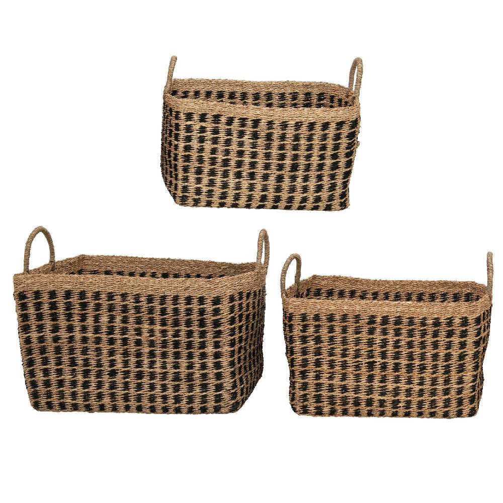 Hand Woven Sea Grass Basket Stripes