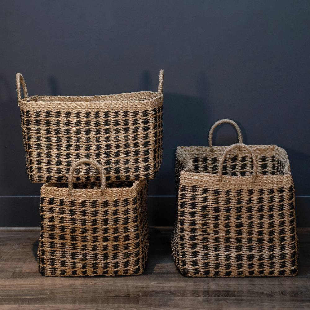 Hand Woven Sea Grass Basket Stripes - Image 2
