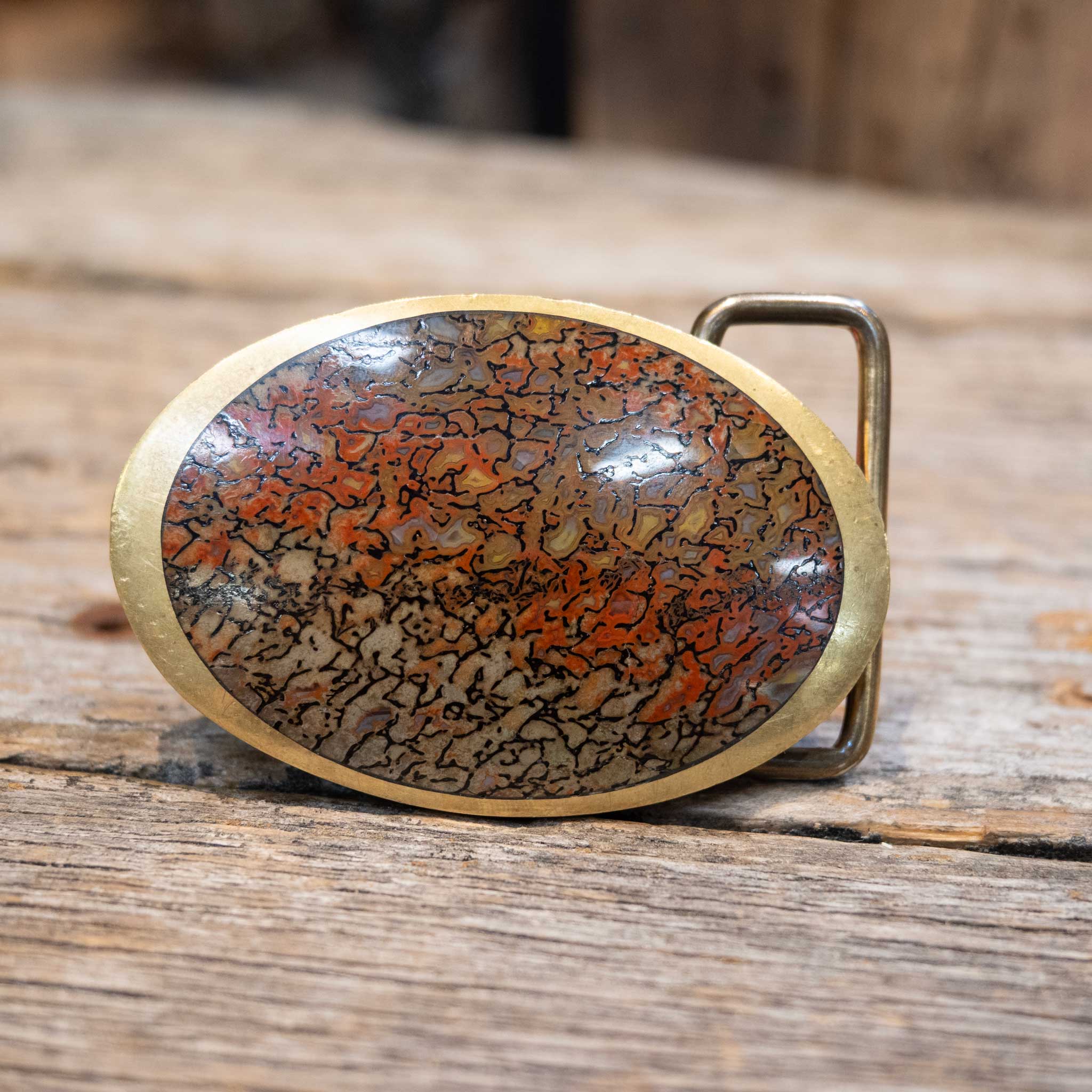 Handmade Brass Buckle w/Agate Jasper Stones