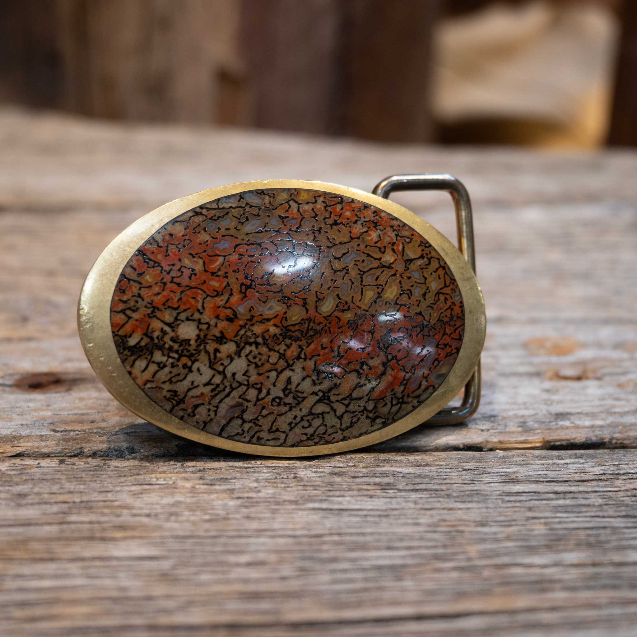 Handmade Brass Buckle w/Agate Jasper Stones - Image 2