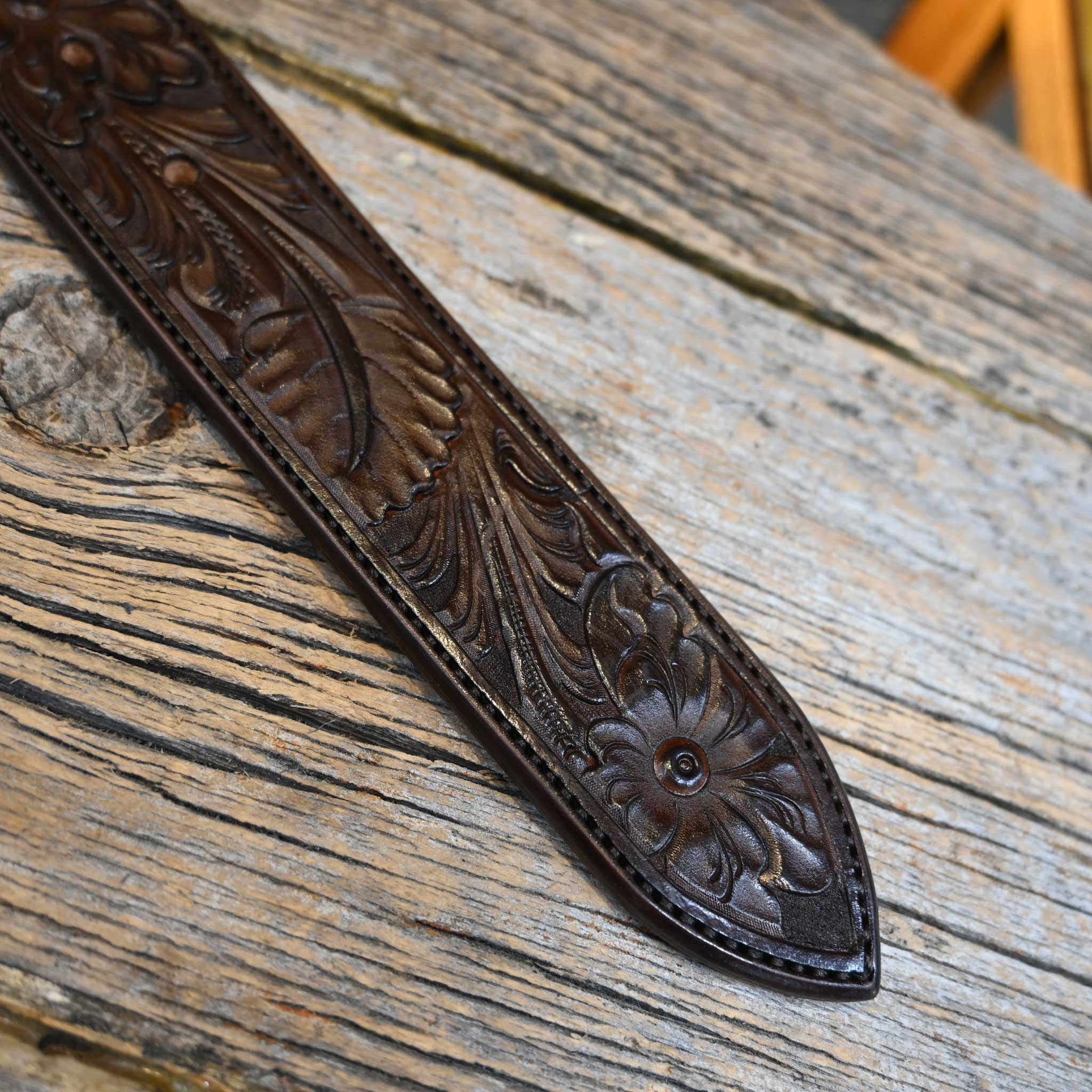 Handmade Casey Tew 36" Hickory Brown Fully Tooled Belt - Image 3