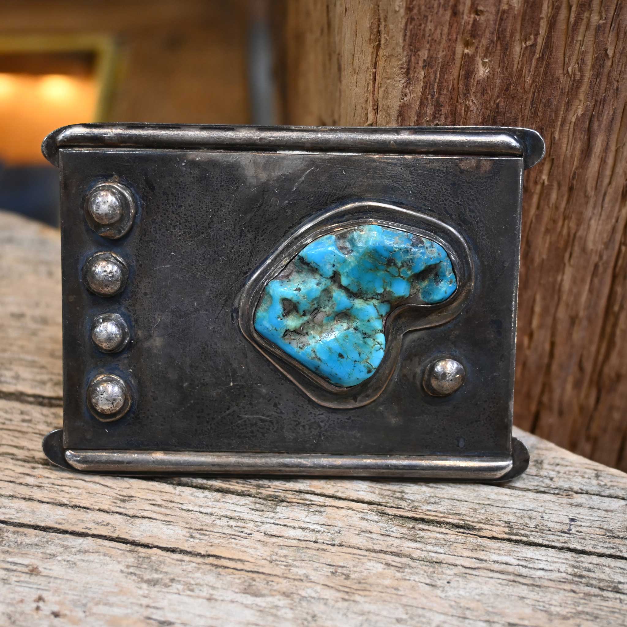 Handmade Heavy Silver w/ large Turquoise Stone Belt Buckle