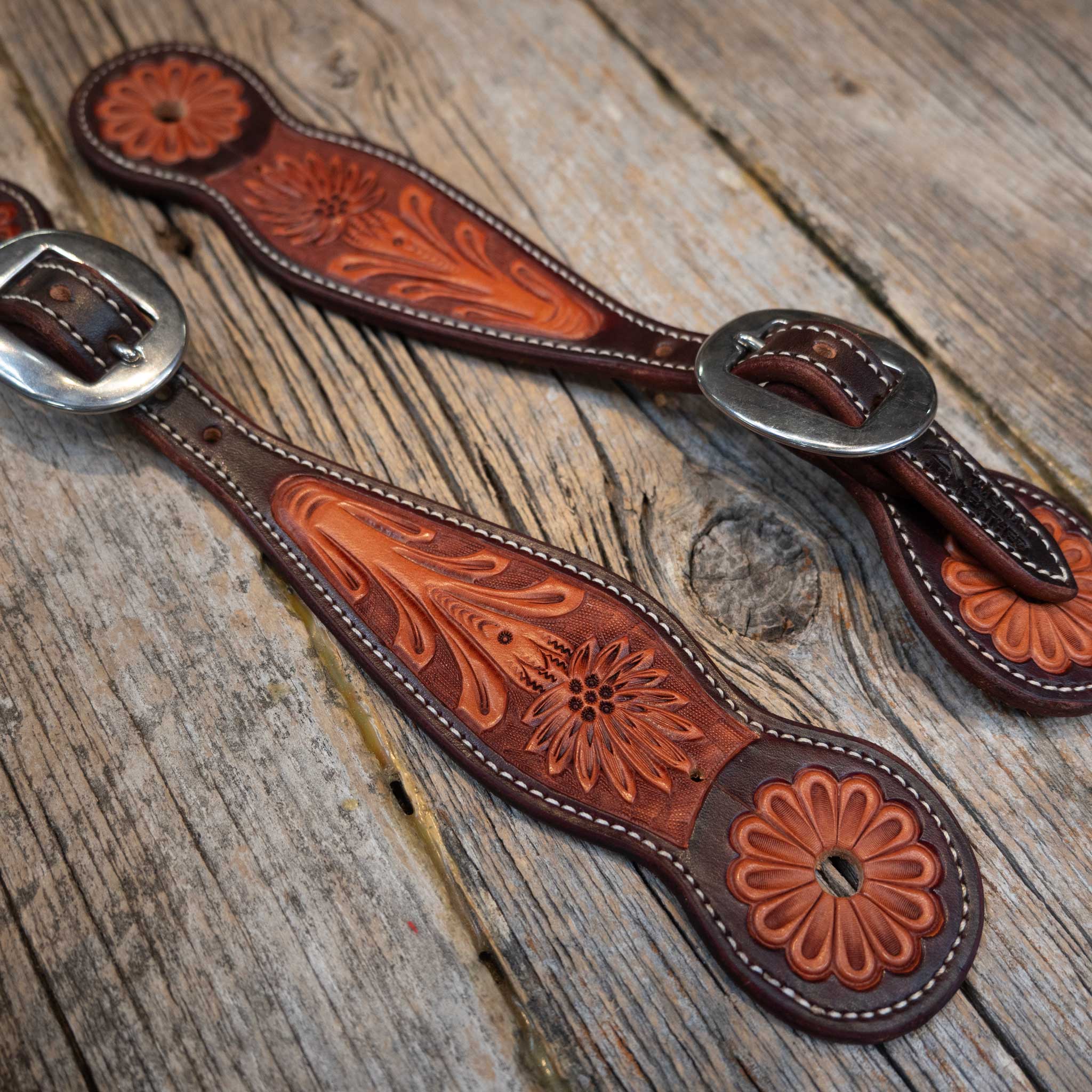 Handmade Ross Bullinger Died Edges Spur Straps - Image 2