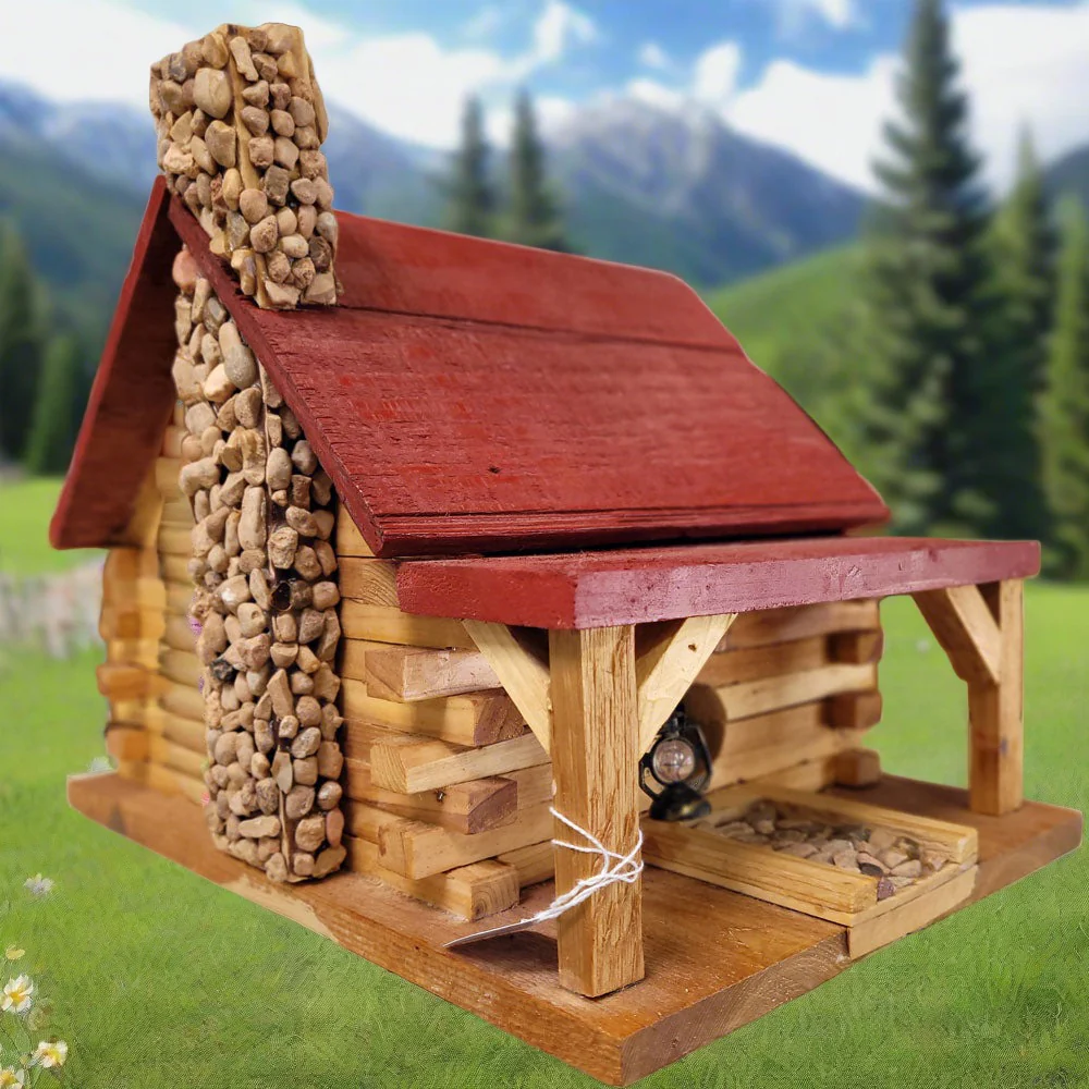 Handmade Wooden Red Roof Birdhouse