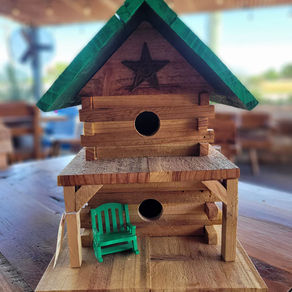 Handmade Wooden Two-Story Birdhouse - Image 3