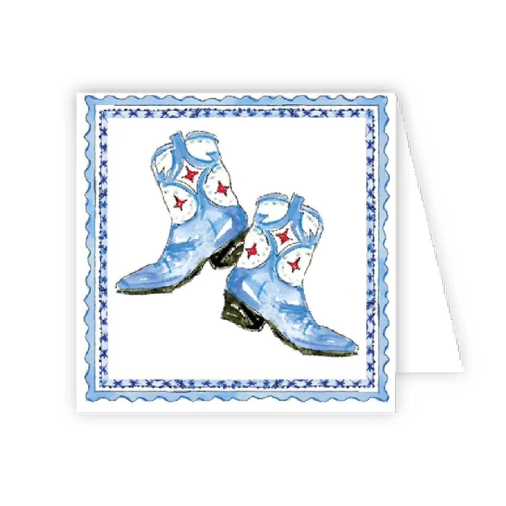 Handpainted Blue Cowboy Boots Enclosure Card