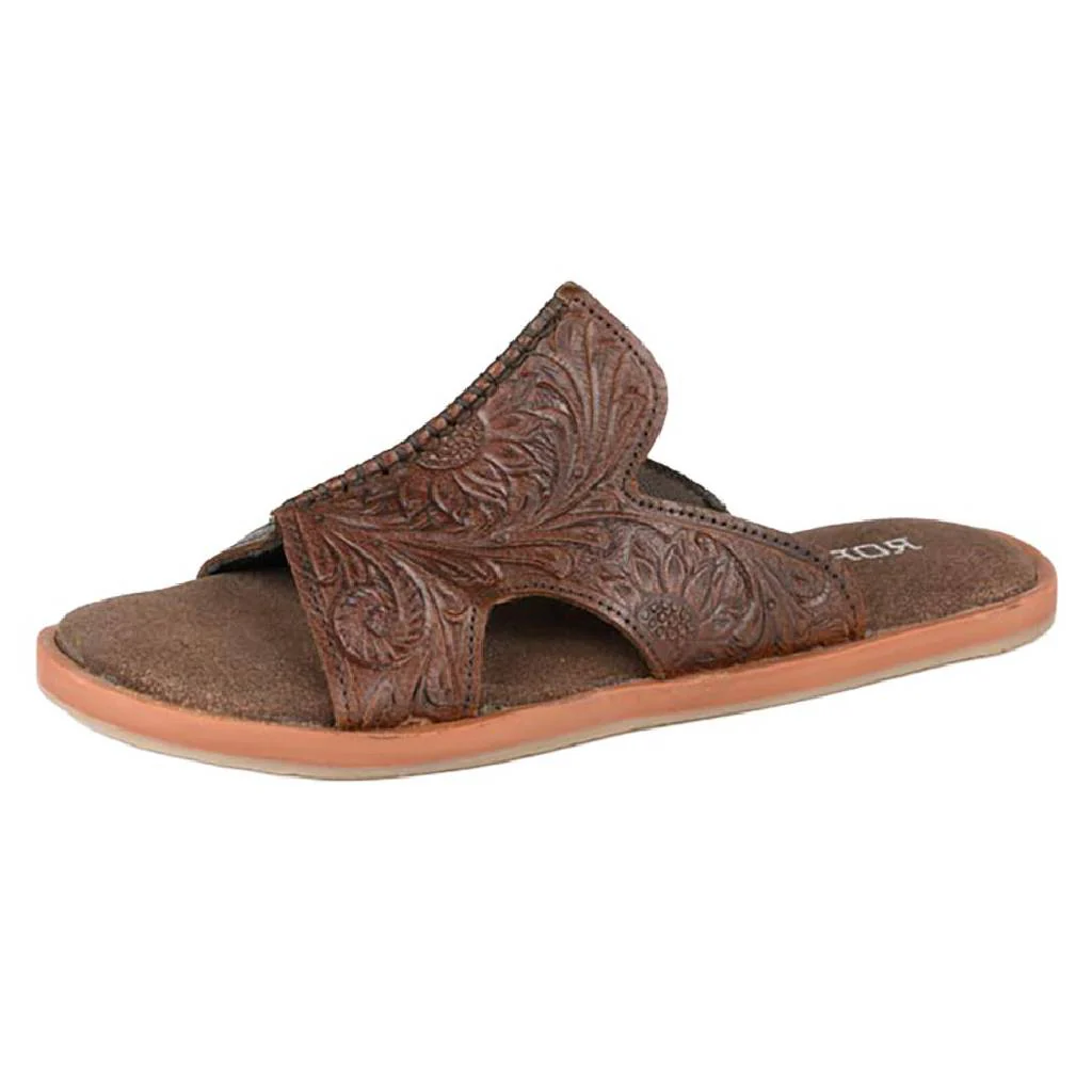 Roper Woman's Haydyn Brown Tooled Leather Slide Sandal