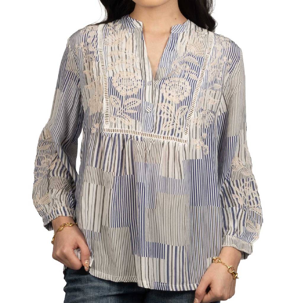 Johnny Was Henley Yoke Lucinda Osiris Stripe Blouse