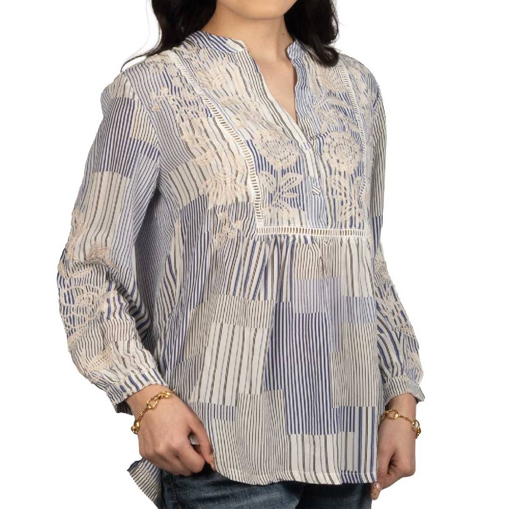 Johnny Was Henley Yoke Lucinda Osiris Stripe Blouse - Image 2