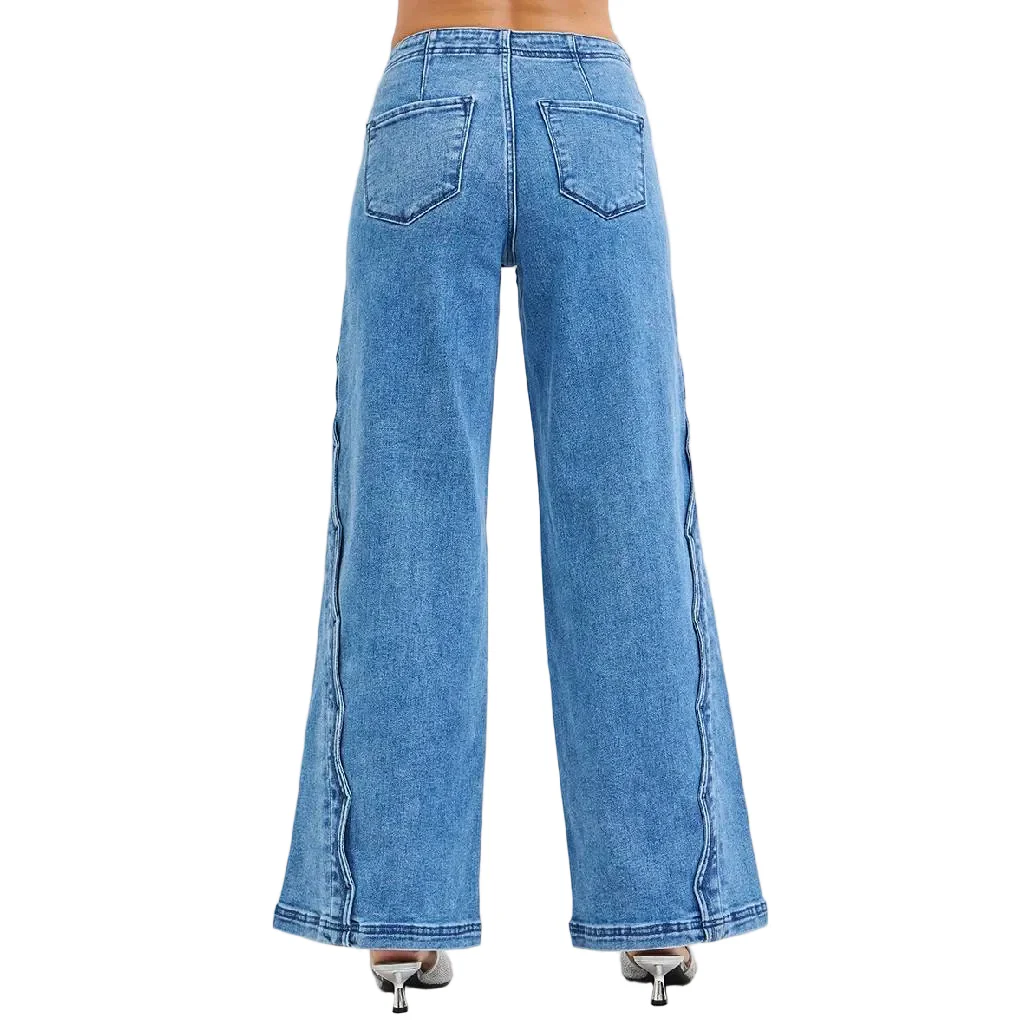 Risen High Rise Wide Leg Scalloped Edge Detail Jean - Image 2