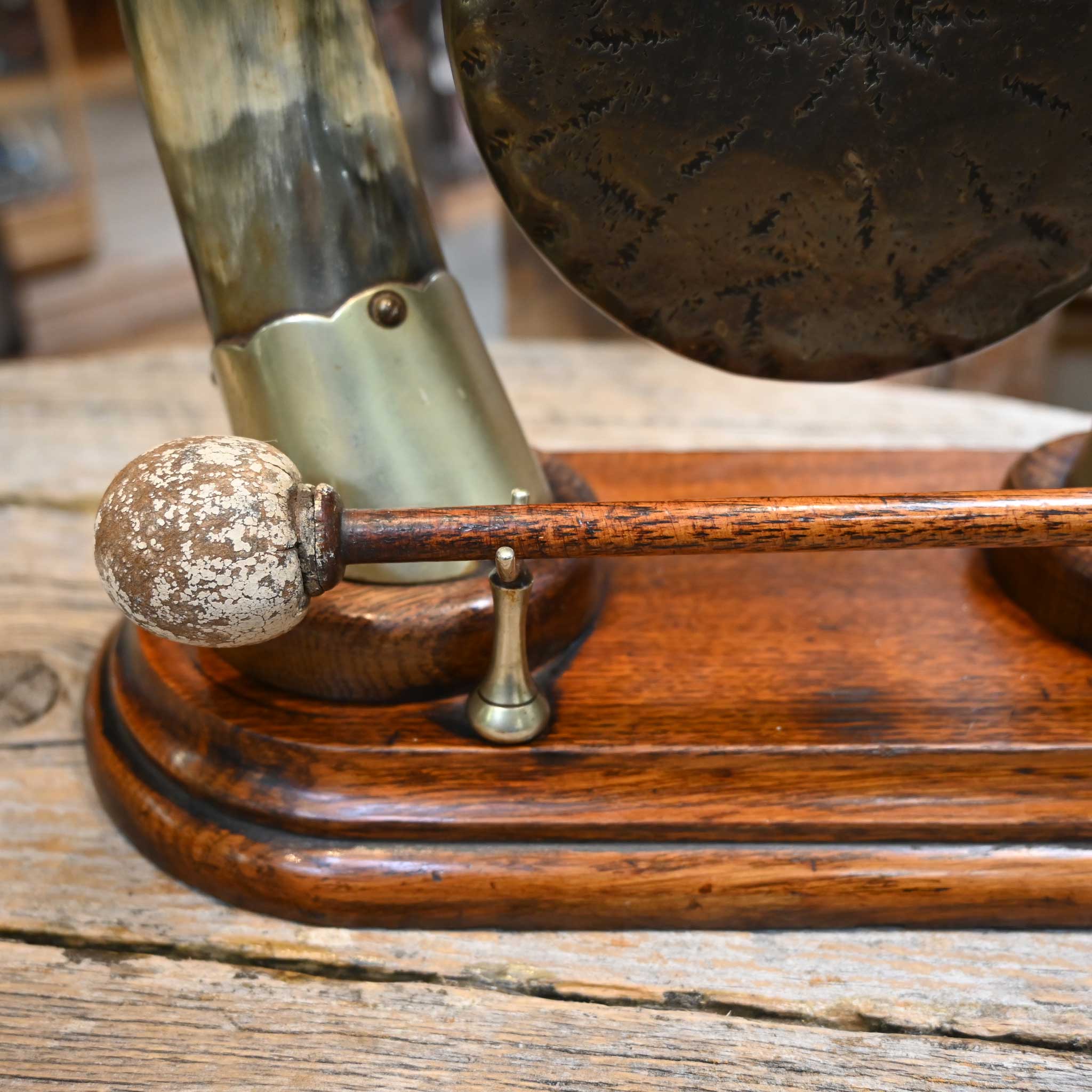 Rare & Unique Horn Dinner Bell w/ Wooden Gong - Image 2