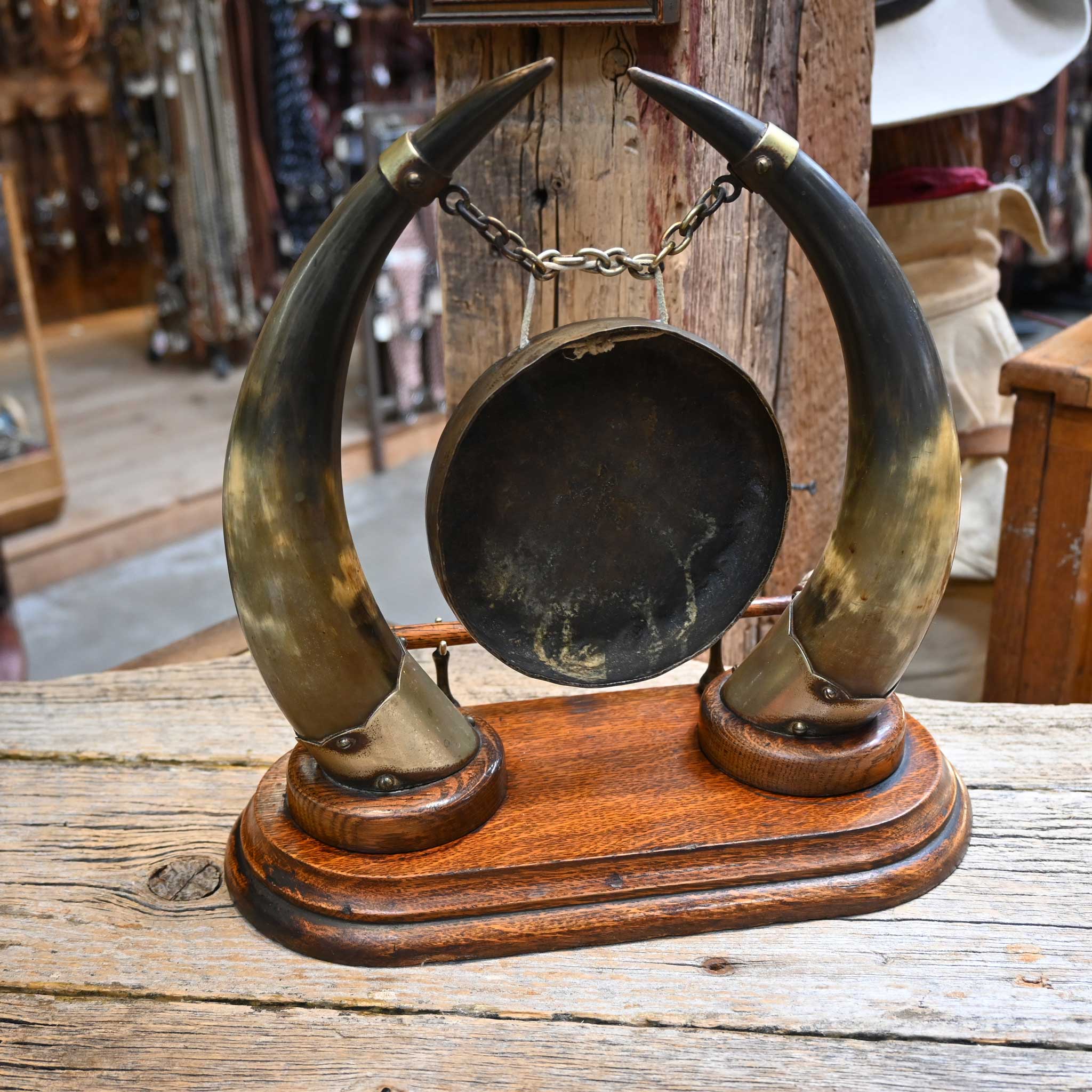Rare & Unique Horn Dinner Bell w/ Wooden Gong - Image 4