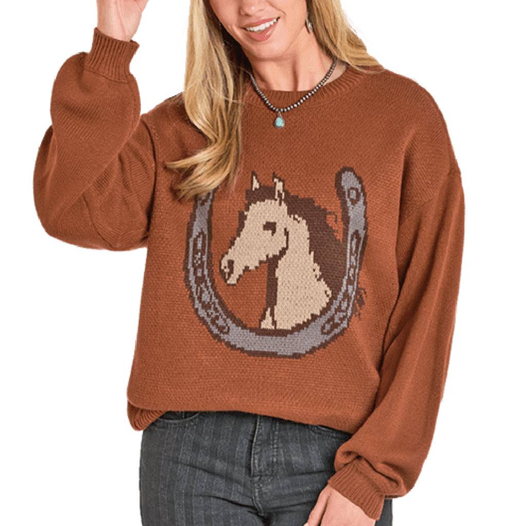 Rock & Roll Denim Women's Horse/Horseshoe Sweater - FINAL SALE