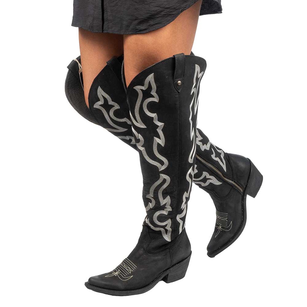 Liberty Black Indira Nobuck Grease Wide Calf Boot - Image 2
