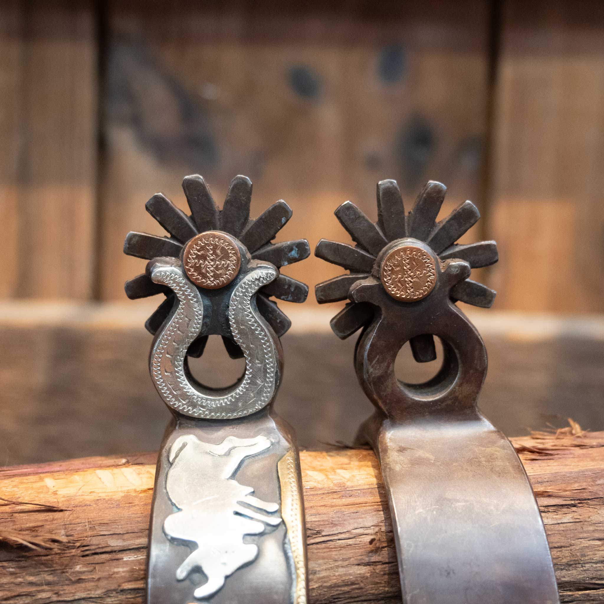 Jeff Payne Silver & Copper Mounted 12pt. Spurs - Image 3