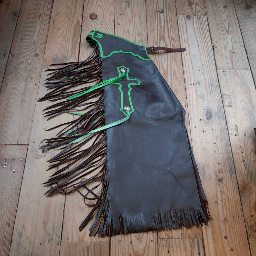 Used Green & Black Adult Rodeo Chaps - Image 2