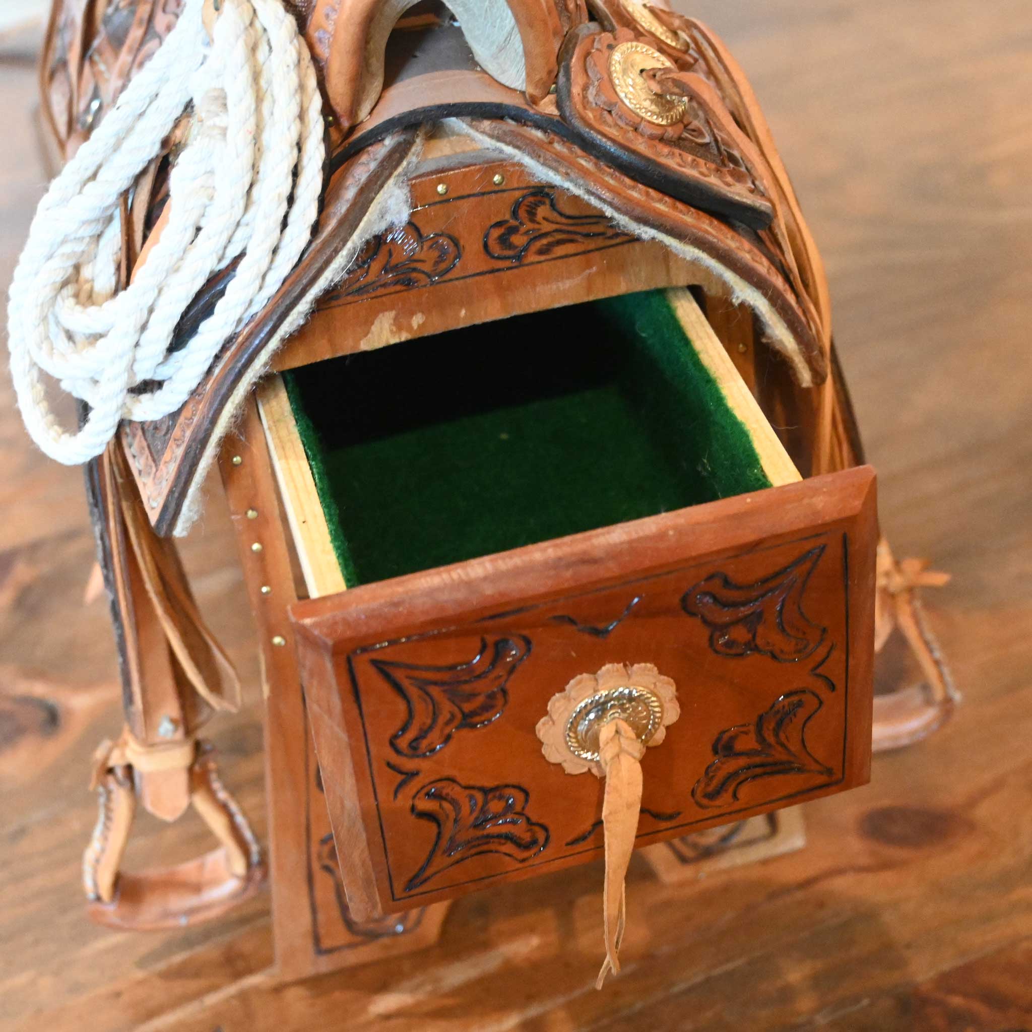 John H. Kittleson Tooled Leather Mini Saddle Lamp - Image 5