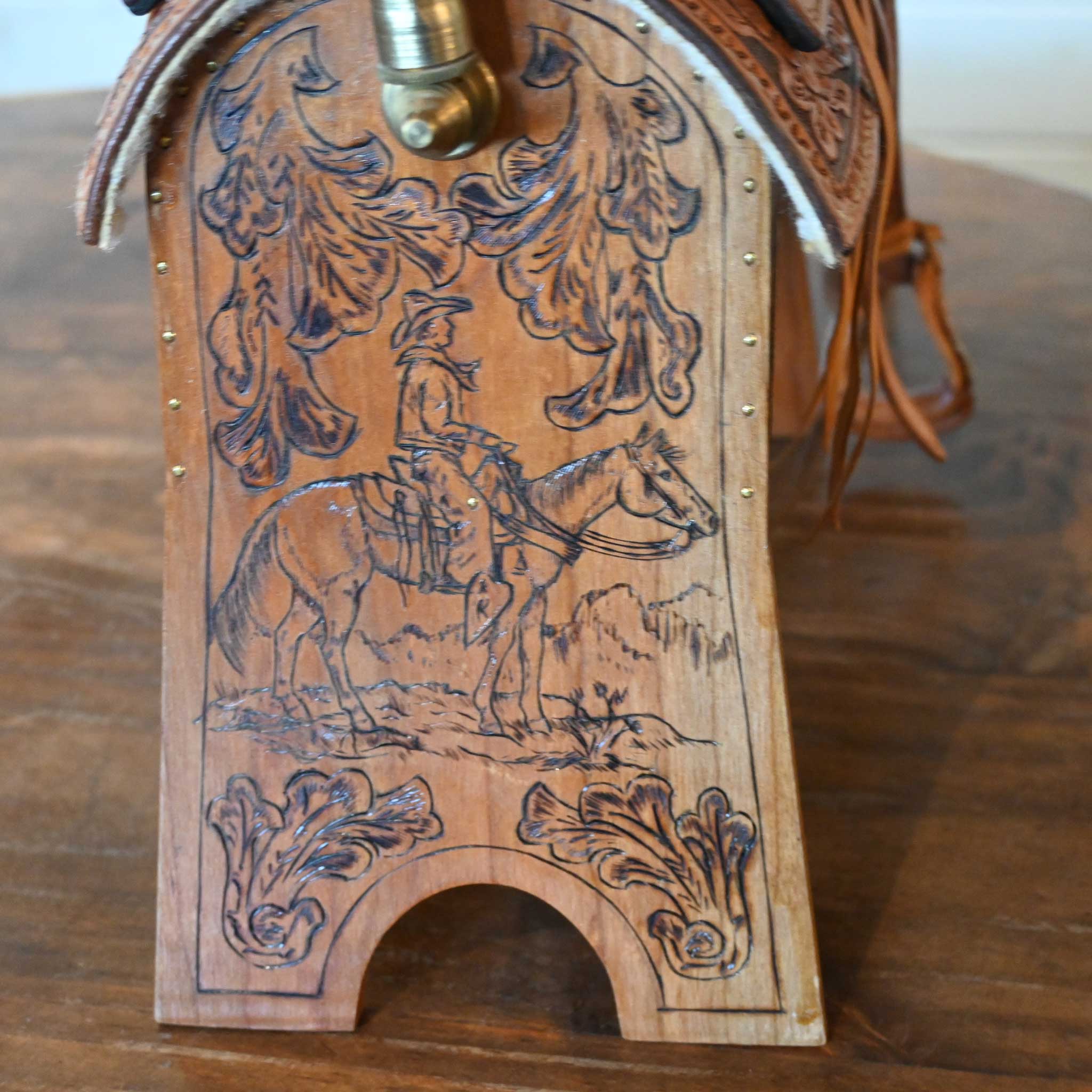 John H. Kittleson Tooled Leather Mini Saddle Lamp - Image 6