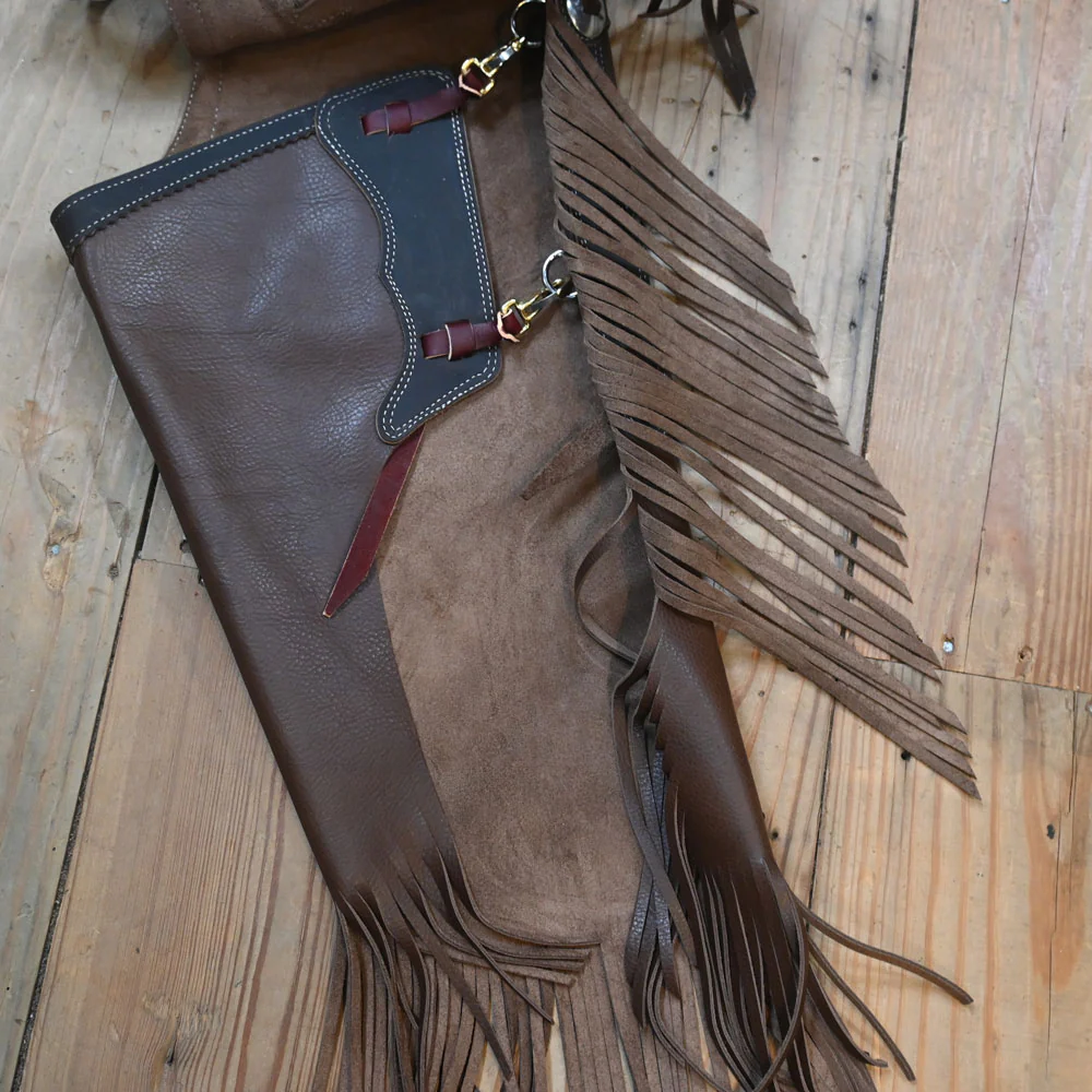 Large Dark Chocolate Slick Leather Chinks - Image 3