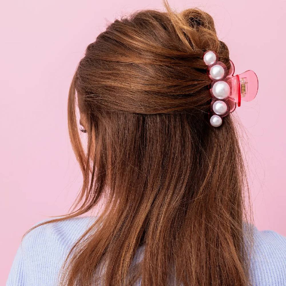 Large Hair Clip - Pink/Pearls - Image 2