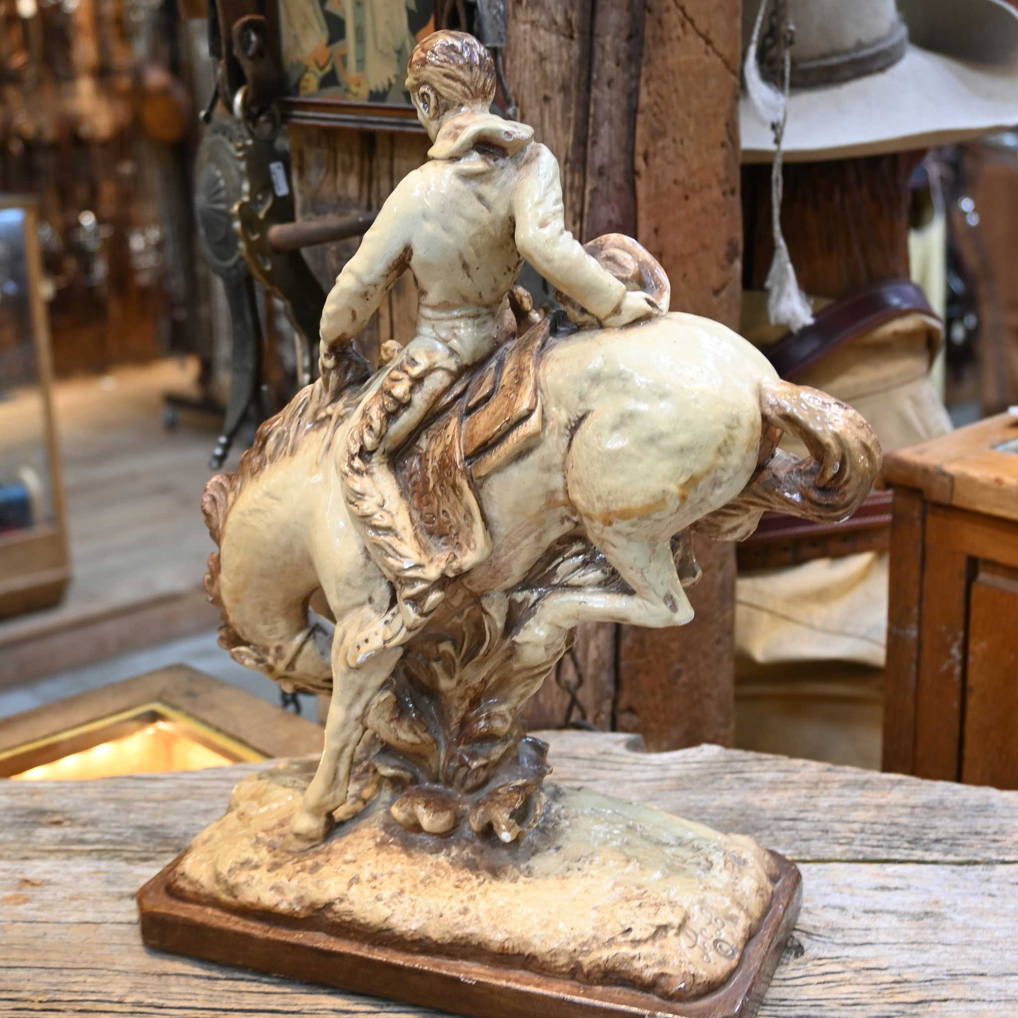 Late 1940's-50's Chalkware Buckin' Horse Statue - Image 4