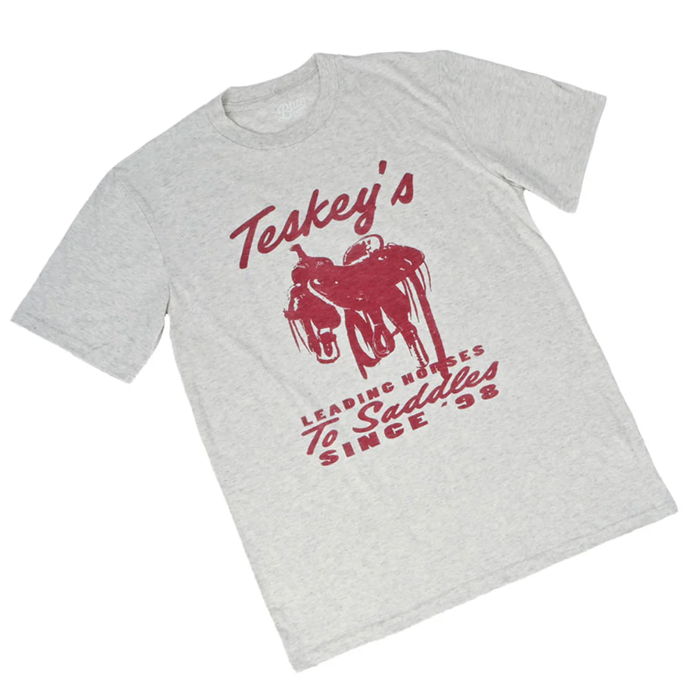 Teskey's Leading Horses To Saddles Tee - Oatmeal - Image 2