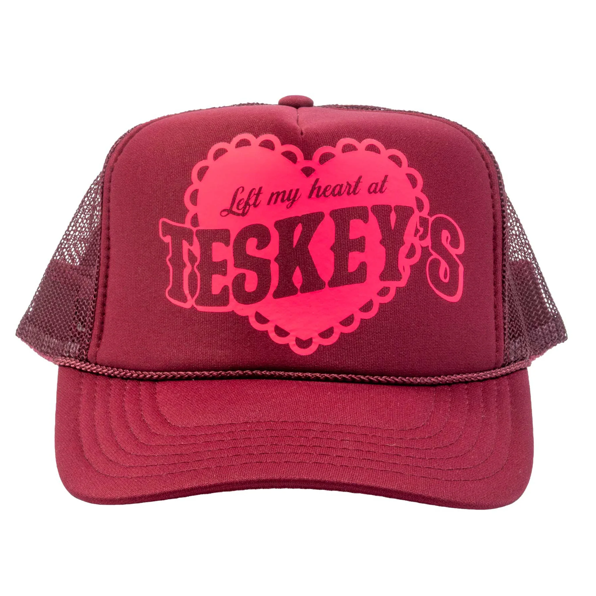 Left My Heart At Teskey's Trucker Cap - Maroon/Neon Pink - Image 2