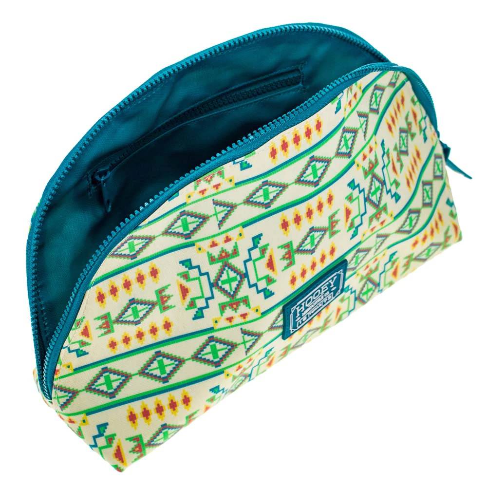 Hooey Large Make Up Bag - Cream/Teal Print - Image 2