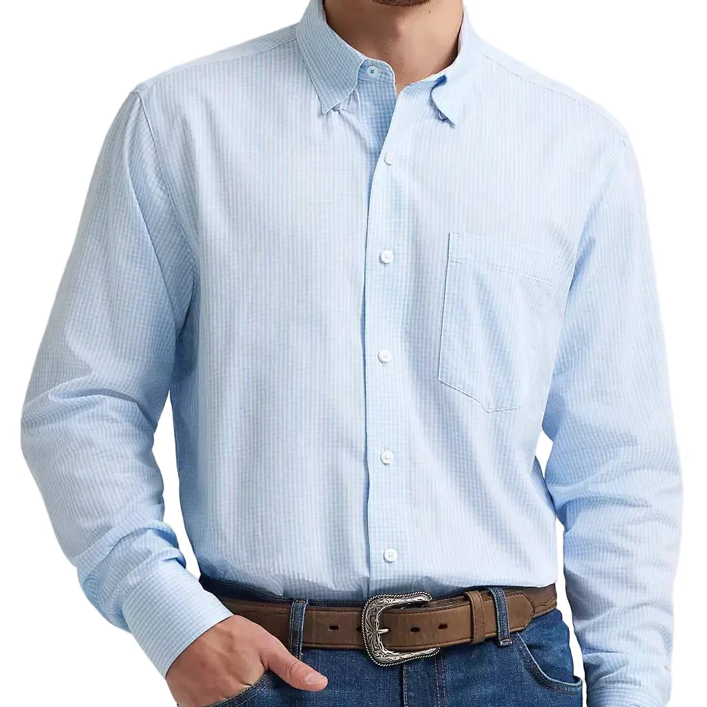 Wrangler Men's Cody Johnson Classic Fit Blue Plaid Button Up Shirt