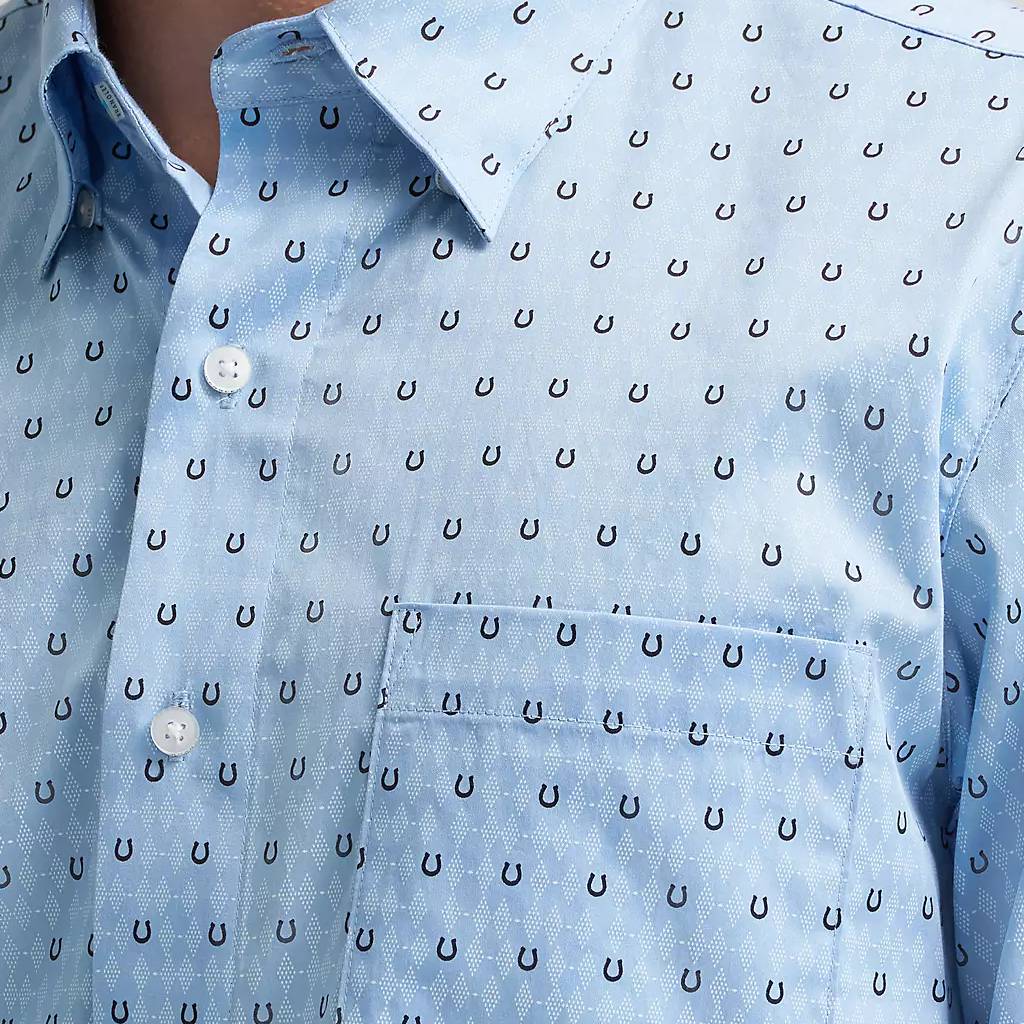 Wrangler Men's Cody Johnson Classic Fit Blue Print Button Up Shirt - Image 2