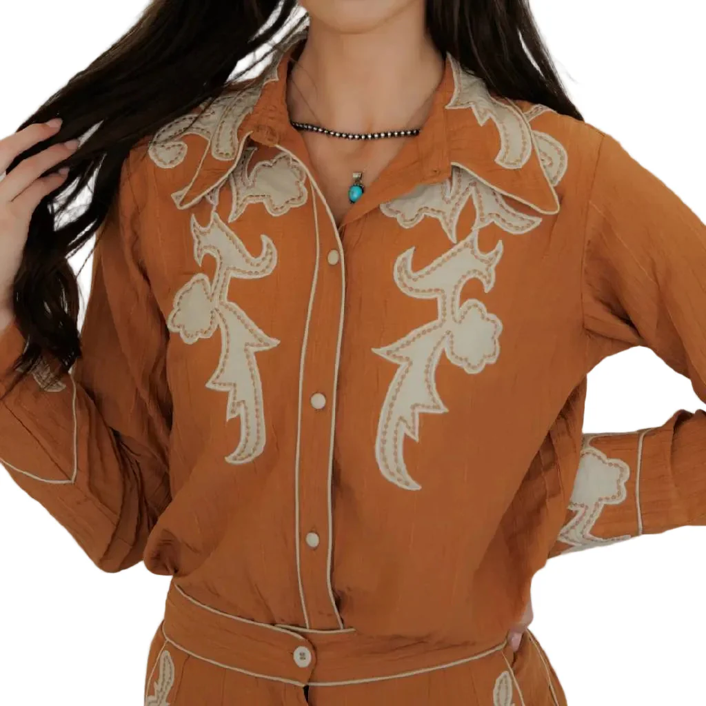 Howdy Hanny Applique Apricot Button Down Shirt - Image 2