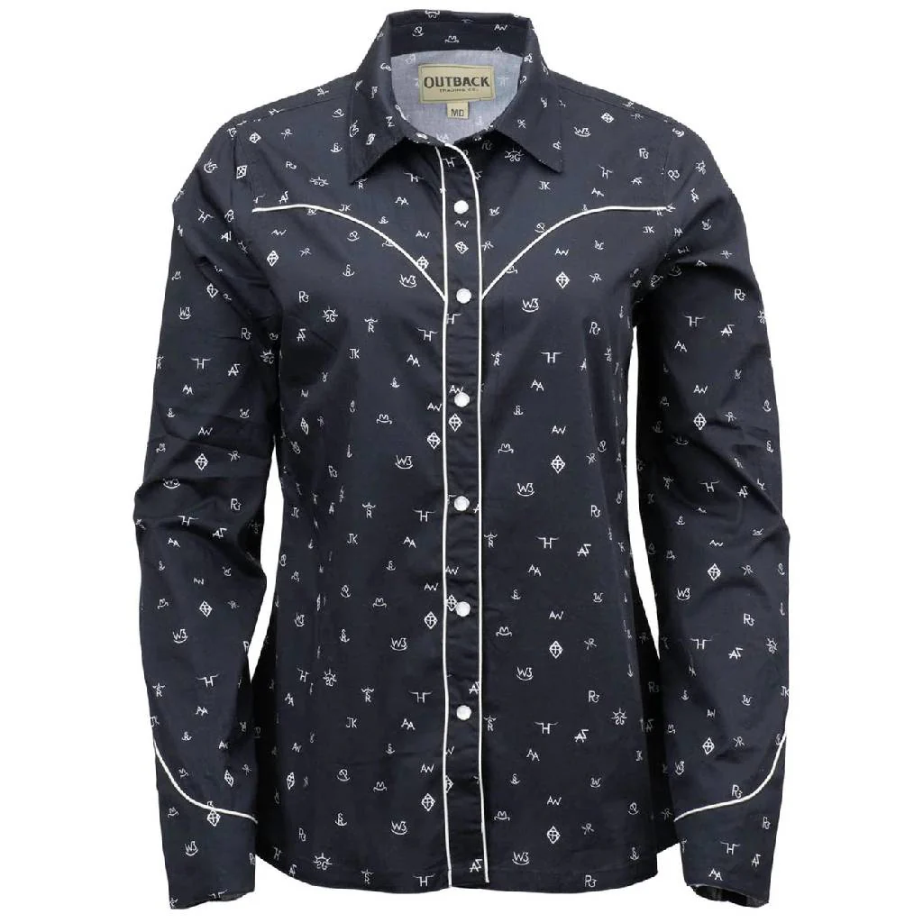 Outback Trading Women's Cattle Brand Shirt - Black