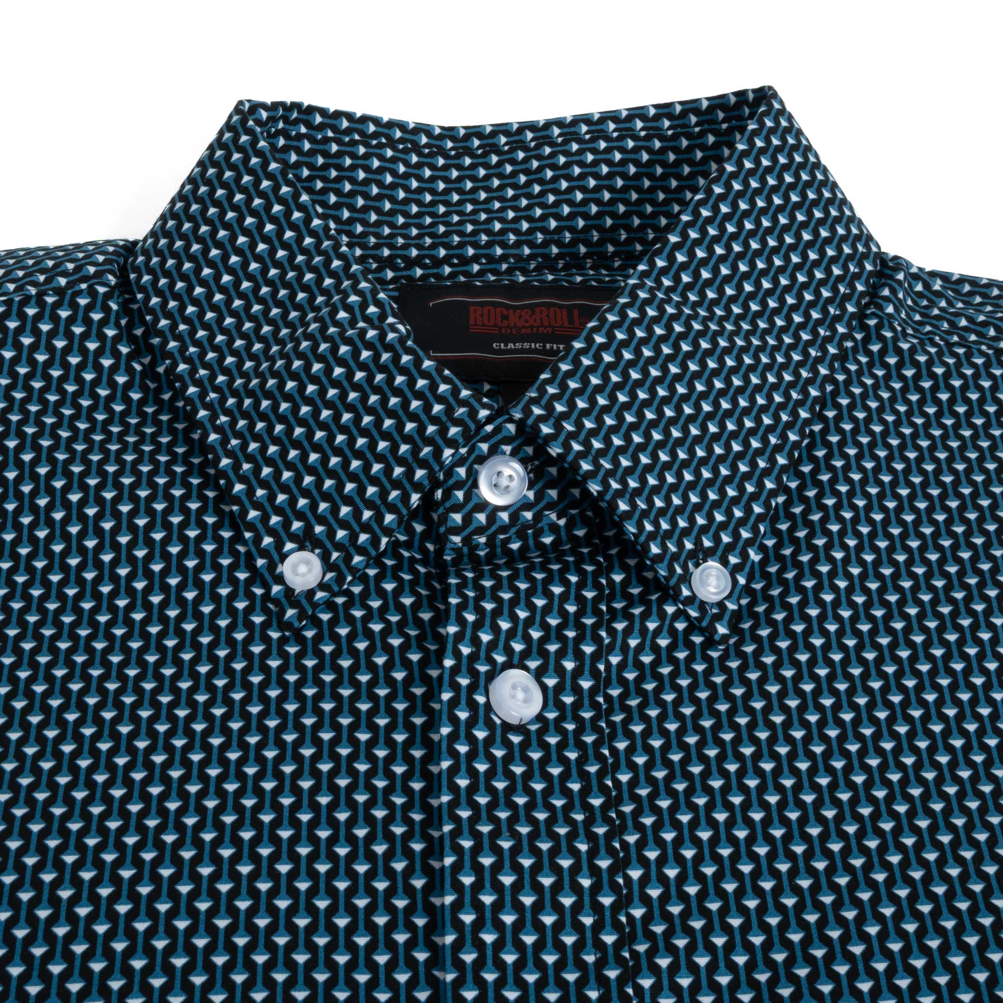 Rock & Roll Denim Men's Geo Print Button Down Shirt - Image 2