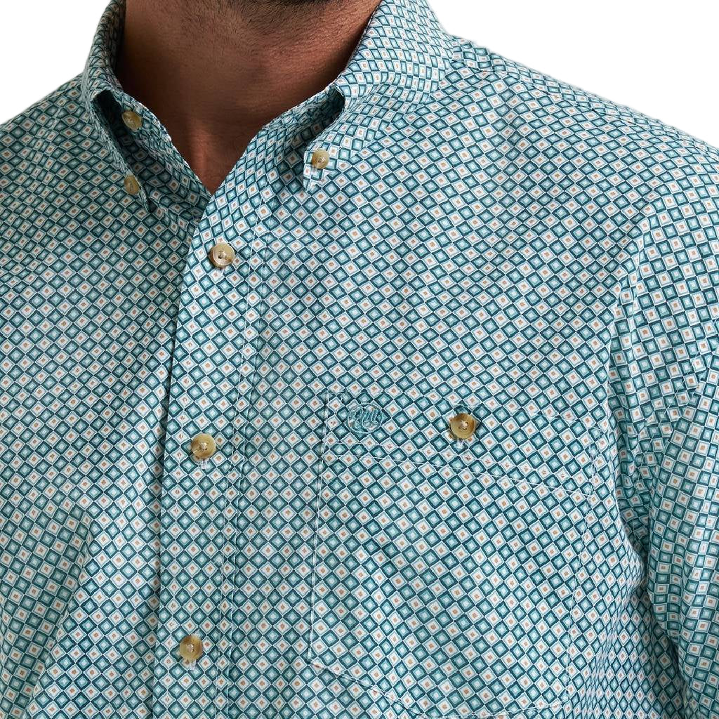 Wrangler Men's Turquoise Geo Print Button Down Shirt - Image 2