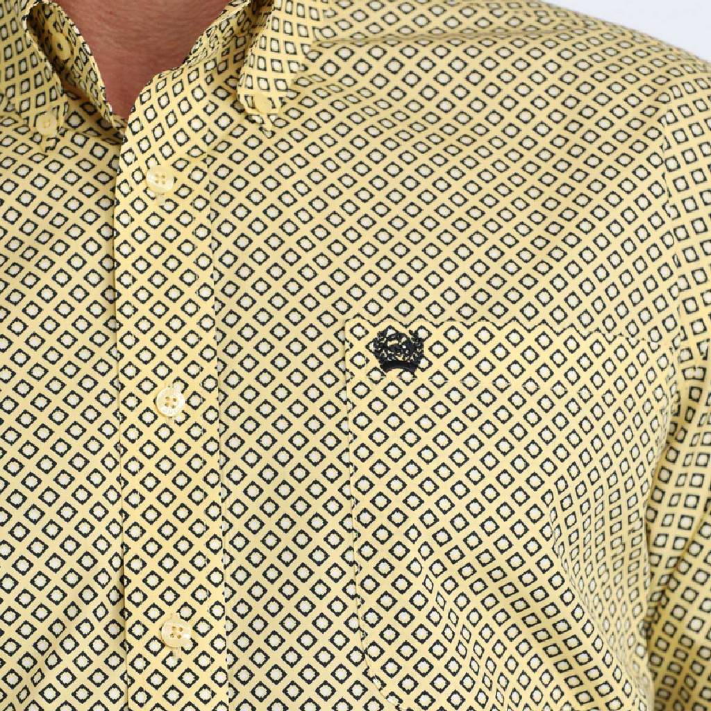 Cinch Men's Geo Print Yellow Button Down Shirt - Image 2