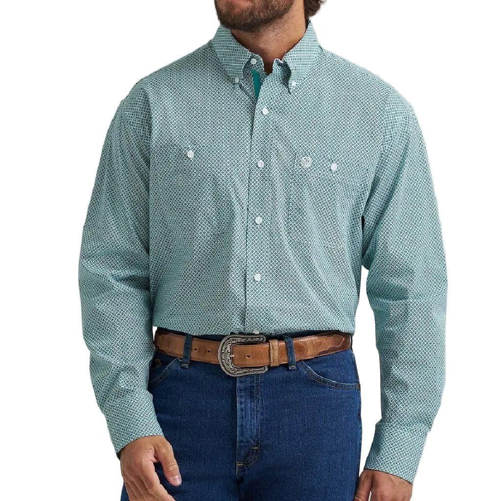 Wrangler Men's George Strait Geo Teal Button Down Shirt