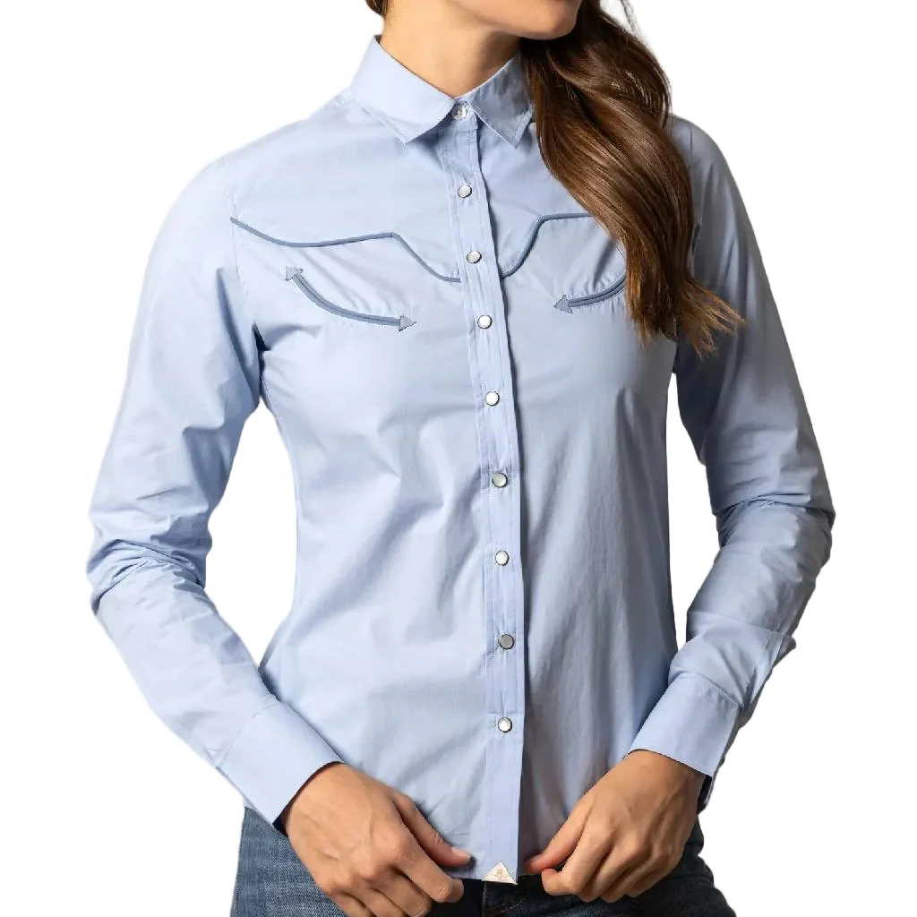 Kimes Ranch Women's Logo Horn Light Blue Blouse