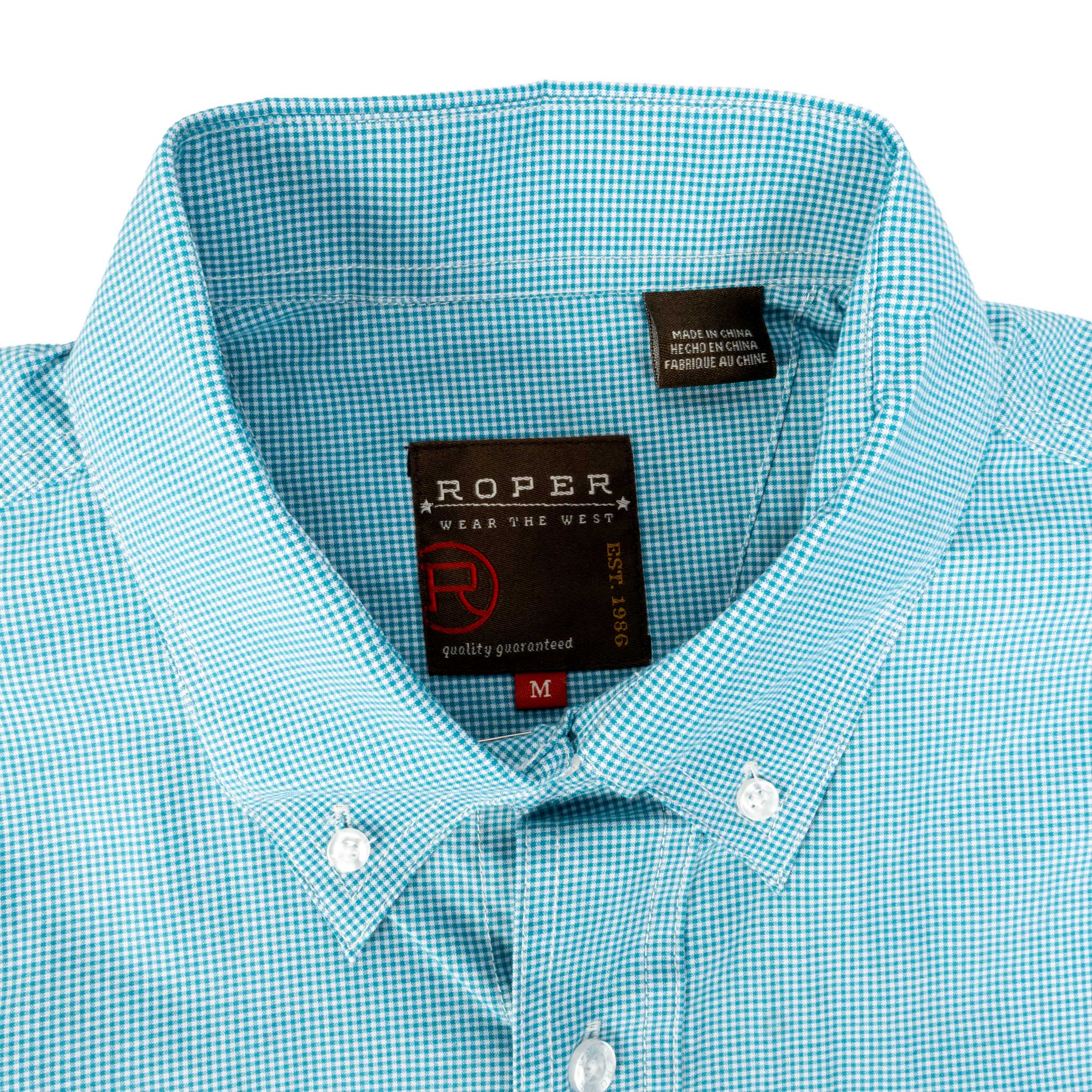 Roper Men's Plaid Turquoise Button Down Shirt - Image 2