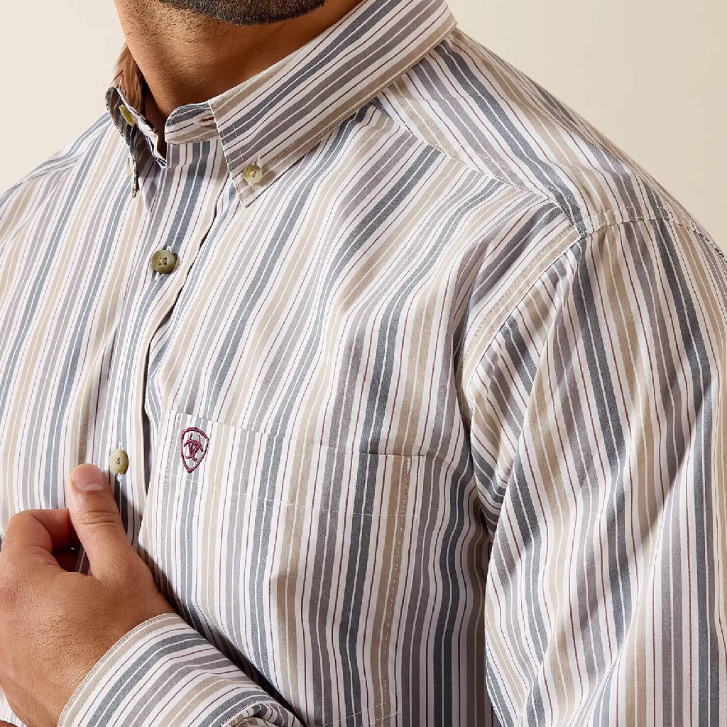 Ariat Men's Pro Pryce Fitted White Stripe Button Down Shirt - Image 2