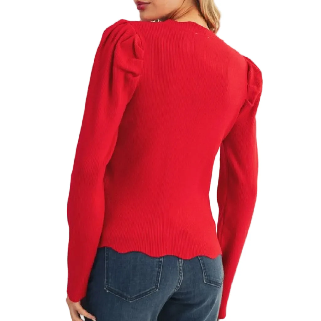 Red Scallop Edge Knit Top - FINAL SALE - Image 2