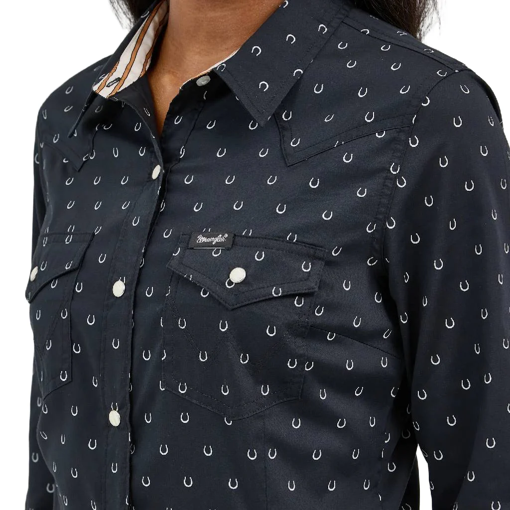 Wrangler Women's All Occassion Western Horseshoe Print Snap Shirt - Image 3