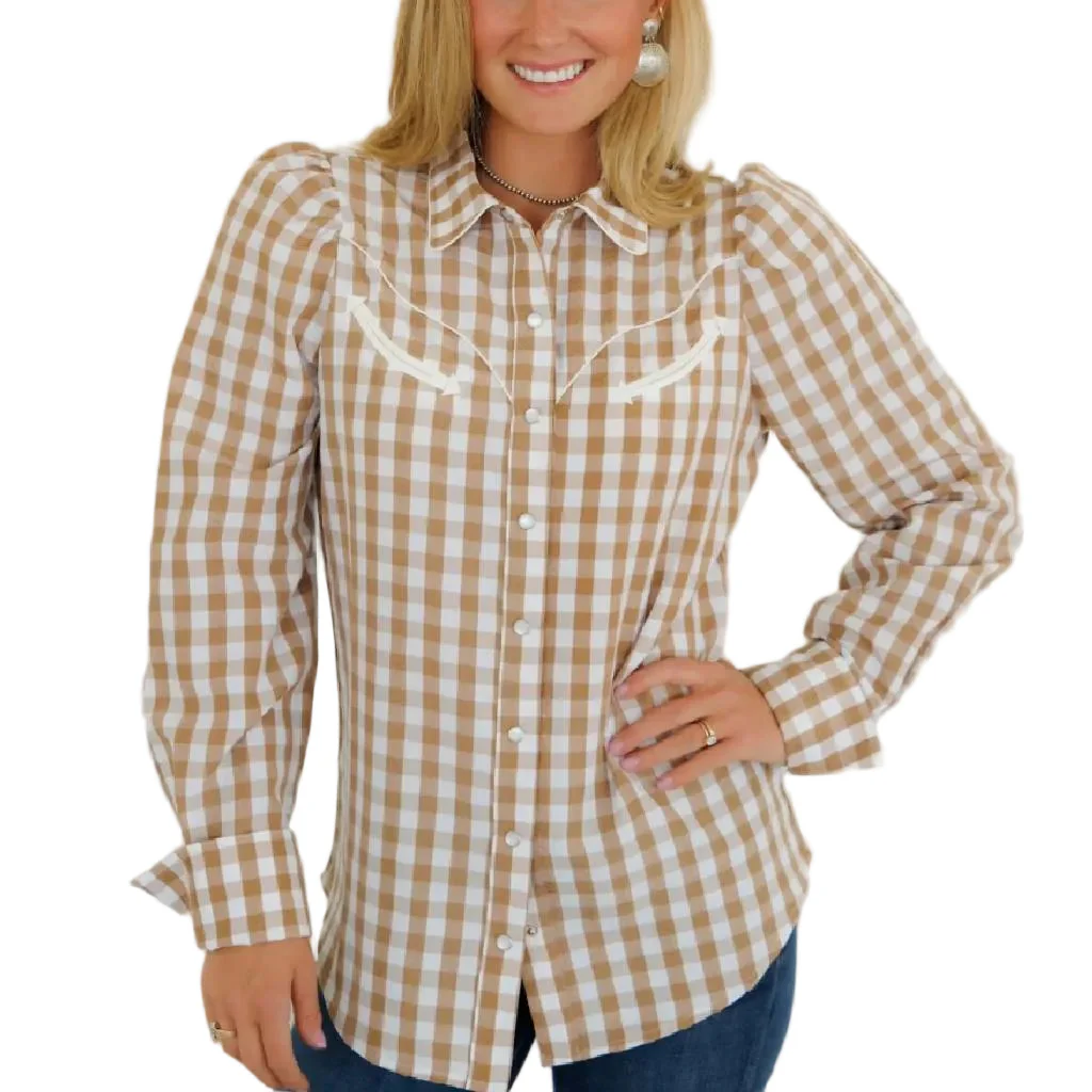 Howdy Hanny Brown Gingham Arrow Snap Top - Image 2